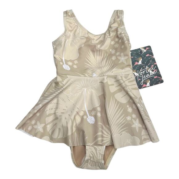 NWT Kortni Jeane Baby Skirted One-Piece Cream Tropics Size 9M - Picture 1 of 8
